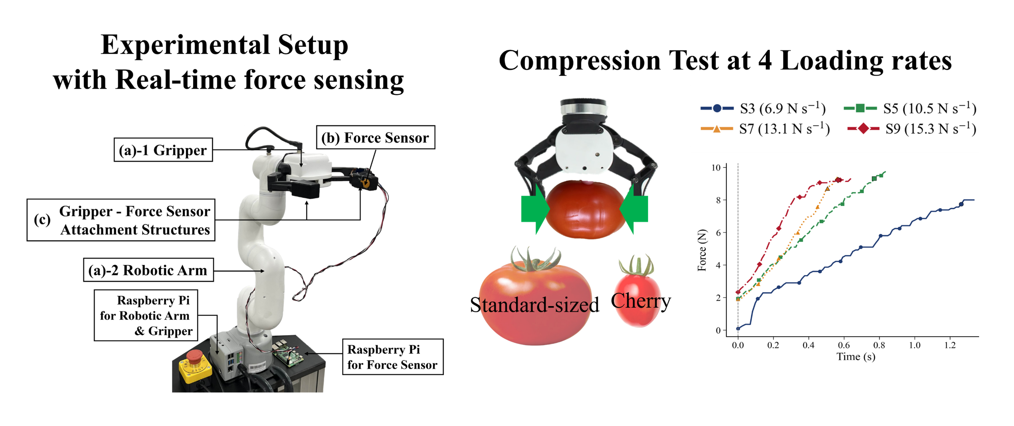 Experimental platform with real-time force sensing and representative compression traces for S3, S5, S7 and S9